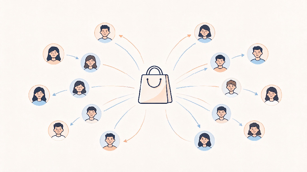 示意图：社交分销的裂变传播路径