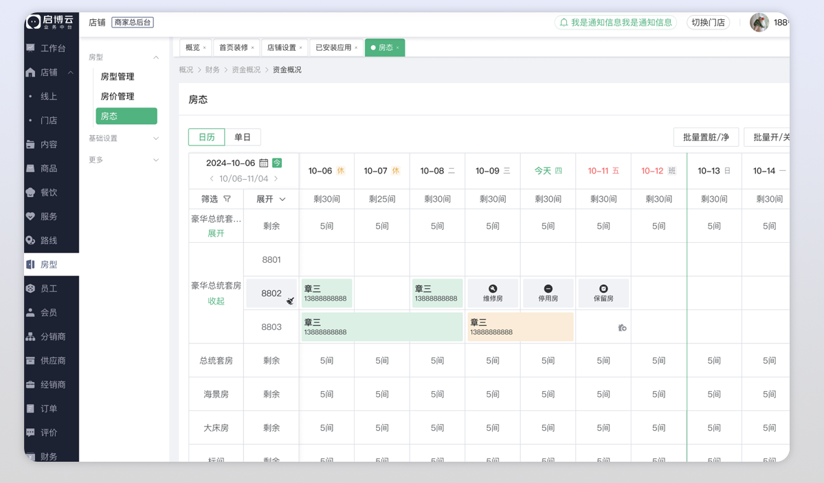 房态监控场景示意图
